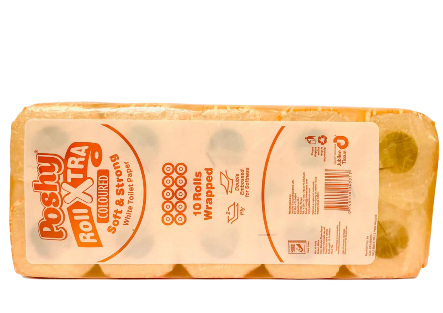  Poshy Roll Xtra - 150 Sheets  Premium Blended  2 Ply - Ten Pack - Wrapped - Coloured Orange